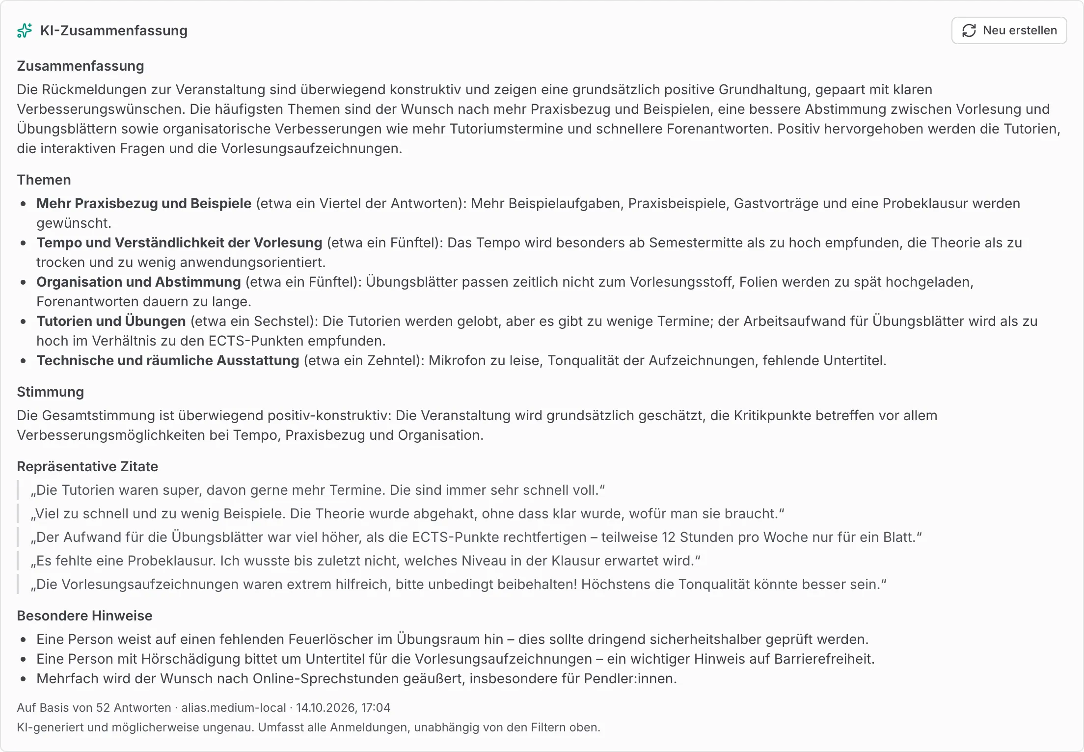 KI-Zusammenfassung der Antworten auf eine Freitextfrage