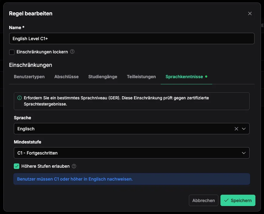 Regel mit Sprachkenntnissen